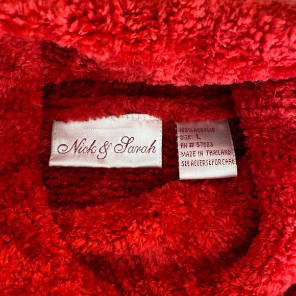 Vintage 90s Nick & Sarah L Red Turtleneck Super Soft Sweater Stringy Fringe Hem - Picture 7 of 10